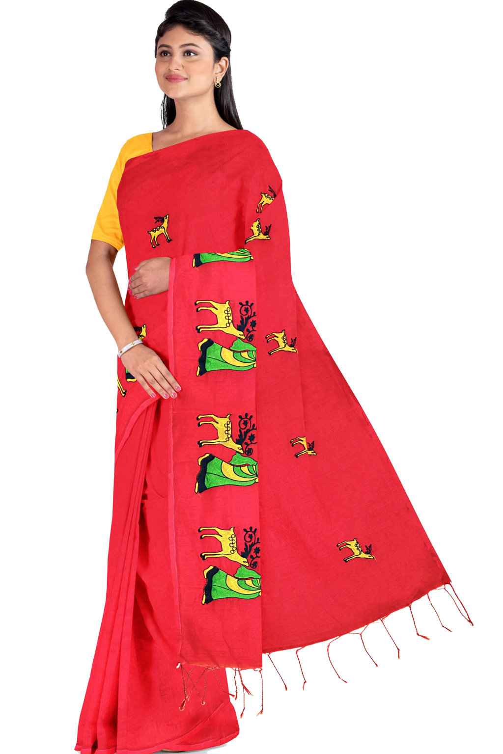 Red Pure Cotton Urbasi Hand Hand Loom Saree (1119)